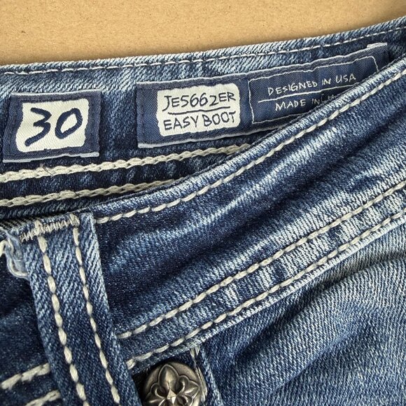 Miss Me Easy Boot Bling Flap Pocket Jeans Womens 30 Medium Wash Blue JE566ZER - Picture 4 of 11